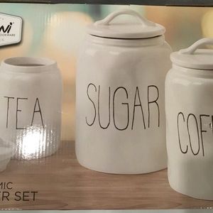 Canister se . 3 covered sizes. Sugar coffee,tea